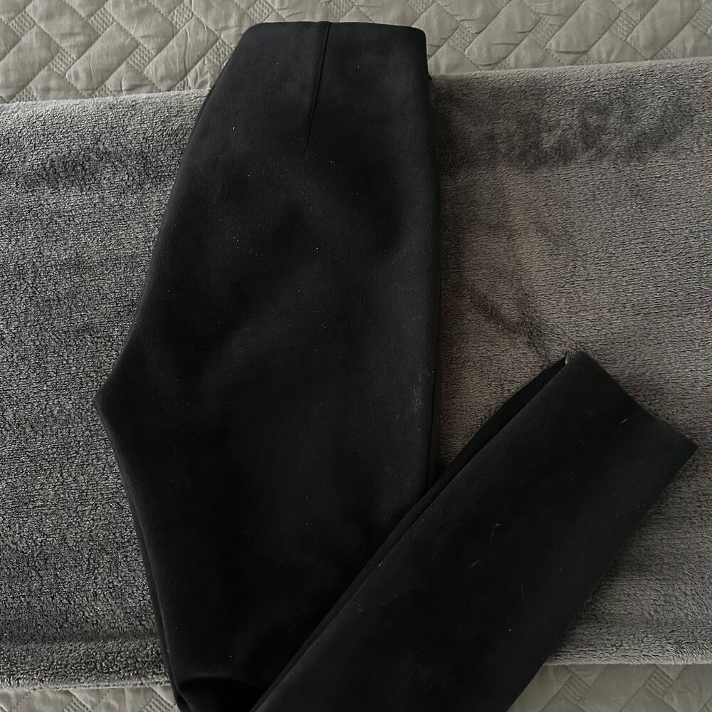Zara Black Suede High Rise Leggings with Ankle Zip Accents - Size XS